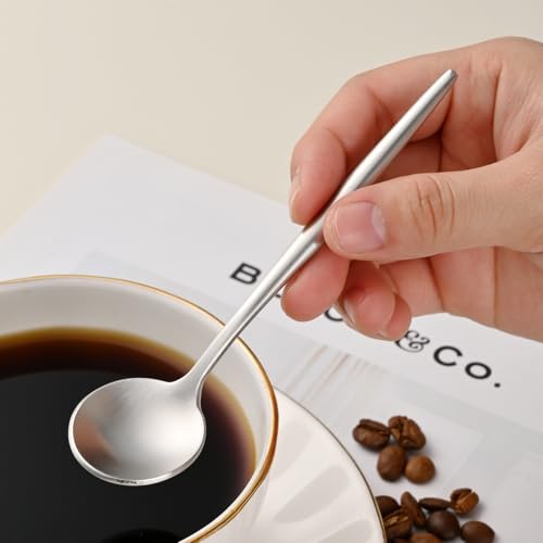 5.1 Inches Tea Spoons,SS18/10 Satin Finishing Coffee Spoons,Small Demitasse Spoon For Espresso,Mini Stirring Spoon For Dessert,Set Of 4 Solid Round Teaspoons - color: Silver, size: 5.1 Inch