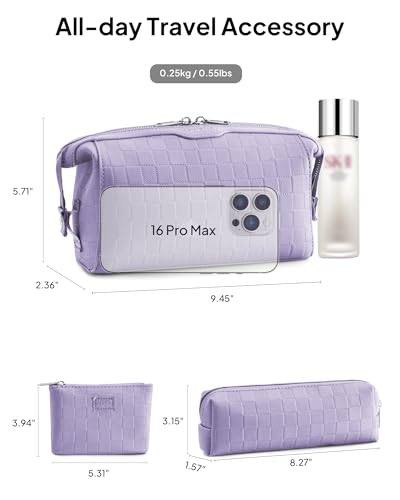 TOPEAST Travel Makeup Bag Cosmetic Bags for Women, 3 Pcs Set Make Up Toiletry Bag with Removable Zip Pouch, Waterproof Leather Makeup Brush Organizer for Travel Essentials, Purple - color: Purple