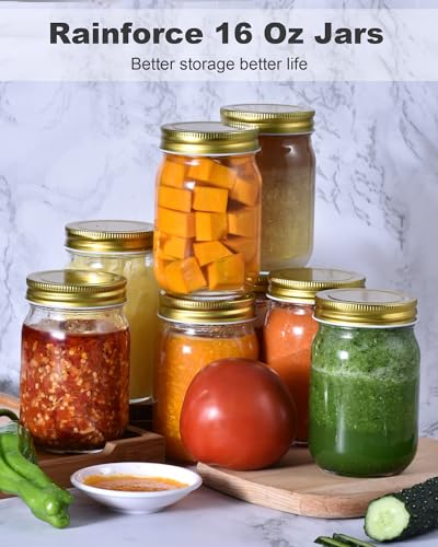 Rainforce 16 oz Mason Jars with Gold Lids 15 Pack Pint Glass Canning Jars - color: Gold Lids