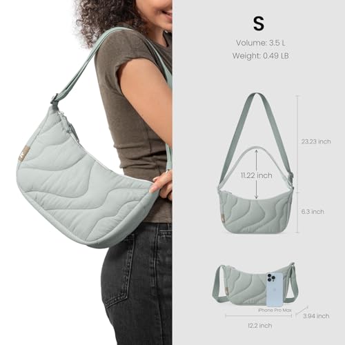 tomtoc Puffer Sling Crossbody Bag for Women Trendy, Nylon Quilted Crescent Shoulder Bag Purses, Puffy Travel Hobo Handbag - color: Light Blue-s