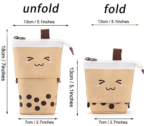 Telescopic Pencil Bag Pen Holder Pop Up Stationery Case, Stand-up Retractable Transformer Bag Standing Organizer, Great for Christmas Holiday New Year Office Bag - color: Brown