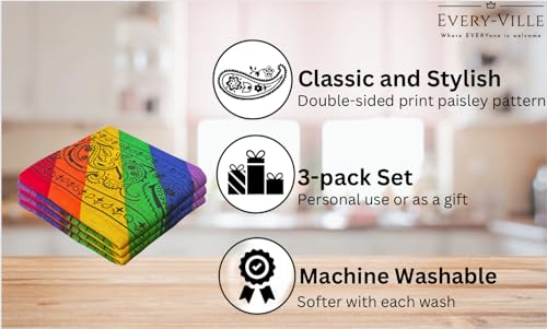 Every-ville Cotton Bandana Handkerchief for Men & Women, 3 Pack - color: Rainbow