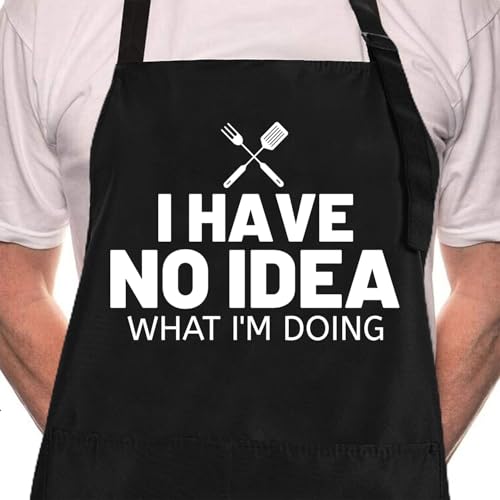 Rosoz Funny BBQ Black Chef Aprons for Men Adjustable Kitchen Cooking Aprons - color: I Have No Idea What I'm