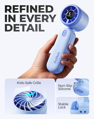 Diveblues Mini Portable Handheld Turbo Fan 27ft/s, 4000mAh Battery - color: Glacier Blue