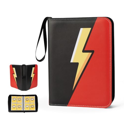 Card Binder 4 Pocket, 50 Removable Sleeves Holds 400 Double-Sided Cards, PU Premium 3-Ring Zipper Trading Card Album for Game Card & Sports Cards, Gift for Boys Girls（Black&Red） - color: Black & Red