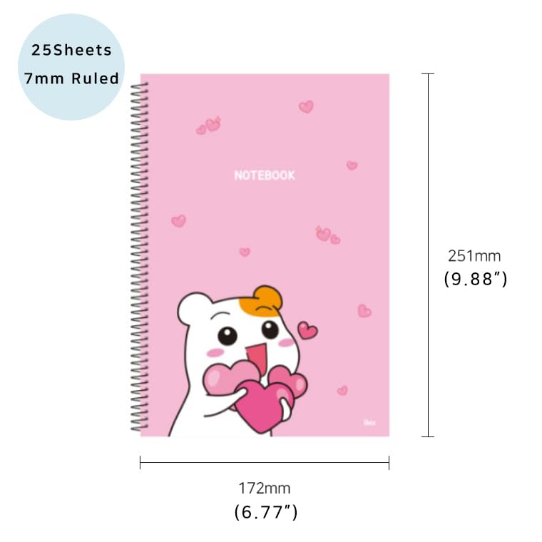Cute Hamster Spiral Notebook, Kawaii Ebichu Lined Stationery Set, 4 Pack