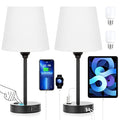 White Bedside Lamps Set 2 for Bedroom - Dimmable Touch, USB C+A, AC Outlet - color: White