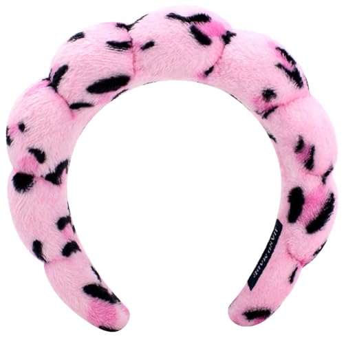 AOENJIE Spa Headbands for Washing Face or Makeup, Sponge Bubble Skincare Headbands, Puffy Terry Cloth Hairband for Women, Skin Care Makeup Headwear Hair Accessories for Girls (Leopard Pink) - color: Leopard Pink