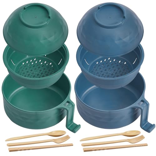 2 Sets 40 oz Microwave Ramen Bowl with Handles, Dark Green,Dark Blue - color: Dark Green,Dark Blue