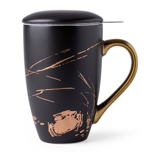 AmorArc Tea Cup With Infuser and Lid, 18oz Loose Leaf Tea Mug With Steeper - color: Black