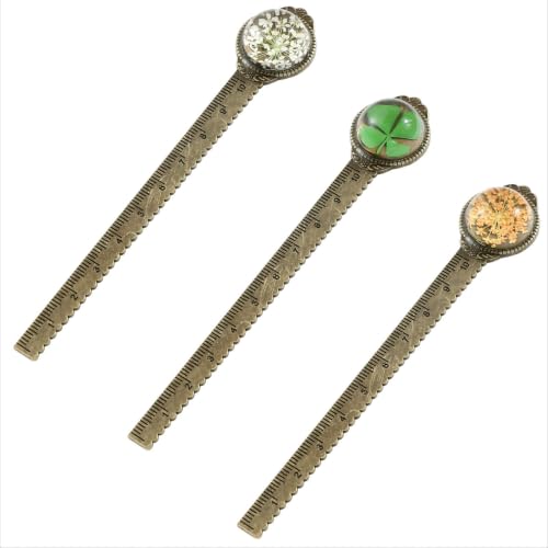 Vintage Dried Flower Bookmark Ruler, Resin Encased for Book & Craft Lovers - color: 3pcs Style a