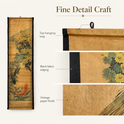 Wall Art Poster Prints Painting Scroll Decor Autumn Chrysanthemum Koi Fish - color: D3