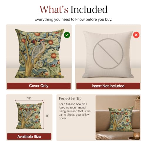 William Morris Woodpecker Right Tapestry Throw Pillow Cover 18 x 18 in - color: Black Woodpecker