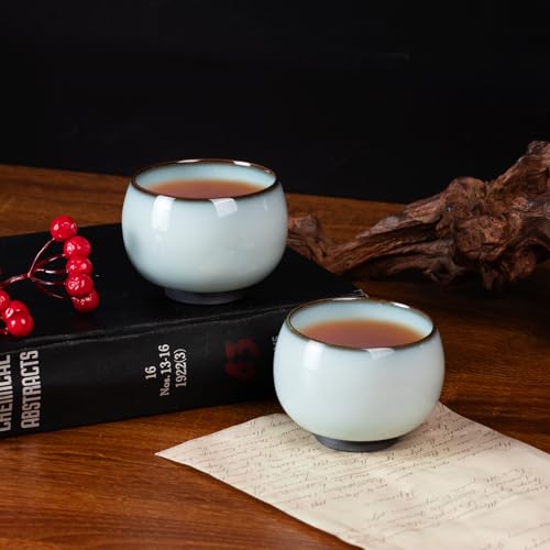 KAMMAK Japanese Tea Cups, 4 Oz Small Handmade Ceramic Teacups, Set of 2 - style: Imperial Kiln-Meditation