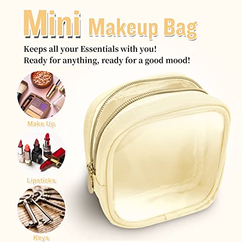 Mini Clear Travel Makeup Organizer Bag for Purse, Small Cute Makeup Bag Preppy Cosmetic Zipper Pouch Purse, Transparent PVC & Nylon Waterproof Coin Pouch Sanitary Napkin Storage Bag for Women(Beige) - color: Beige-Clear, size: Mini