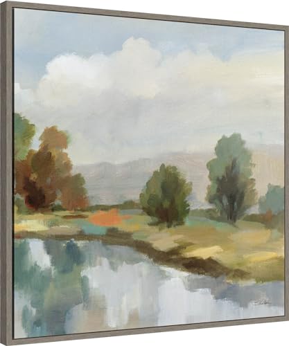 Amanti Art Framed Canvas Wall Art 30x30 River and Clouds III by Silvia Vassileva, Framed Wall Art Canvas, Landscapes Artwork, Country Rustic Decor, Large Poster Painting for Living Room, Bedroom, - color: Sylvie Greywash, size: 30"L x 30"W