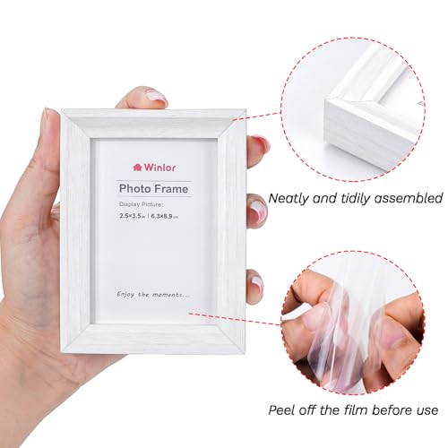 Mini Picture Frames 2.5x3.5 Inch (6-Pack) - Small Photo Frames, for Wall, Table, Home, Office Decoration, Durable Compact Polaroid Frame Set for Family, White Woodgrain - color: White