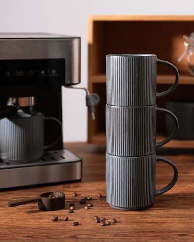 famiware Coffee Mug Set of 6, Star 12 oz Ceramic Mugs Cups Set with Handle - color: Star-Matte Dark Charcoal, size: 6 Count (Pack of 1)