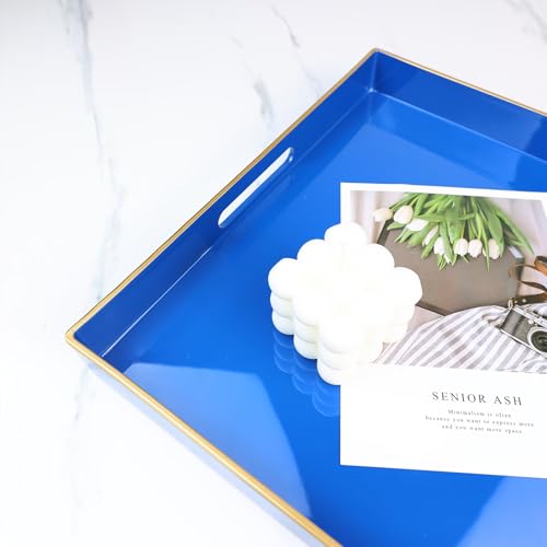 Spsyrine Blue Decorative Tray for Living Room, Square Modern Plastic Coffee Serving Table Tray for Ottoman Bathroom Kitchen,13"*13" - color: Bg001r