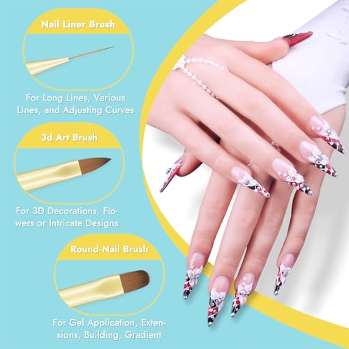 Finea Nail Art Brushes and Dotting Tools 6pcs Set for Gel Polish Gold Blue