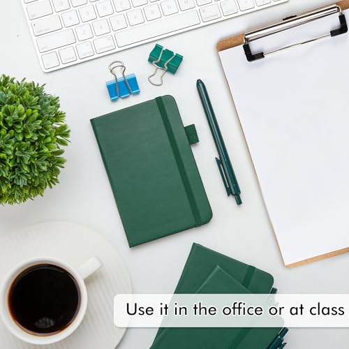 feela 3 Pack Pocket Notebook Journals with 3 Black Pens, A6 Mini Cute Small Journal Notebook Bulk Hardcover College Ruled Notepad with Pen Holder for Office School Supplies, 3.5”x 5.5”, Dark Green - color: A6 3 Dark Green