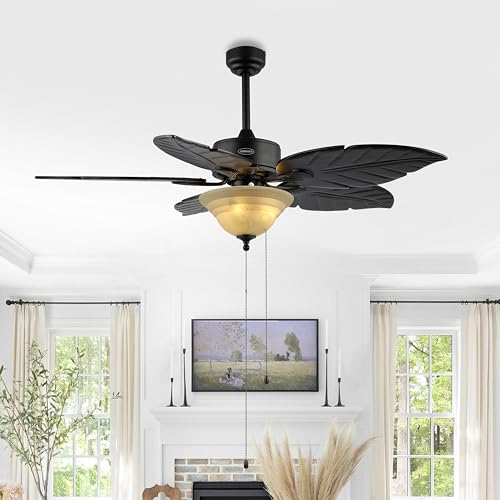 JONATHAN Y Poinciana 52" Coastal 3-Light Palm Leaf Ceiling Fan, Black - color: Black