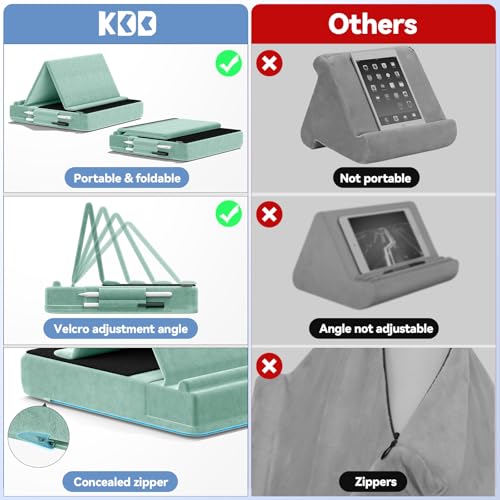 KDD Tablet Pillow Stand, Multi-Angle Viewing Ipad Holder for Lap, Bed and Desk, Foldable Soft Pad Dock with Stylus Mount Compatible with Ipad Pro 12.9, 10.5, 11, Air, Mini, Phones, Books, E-Reader - color: Green