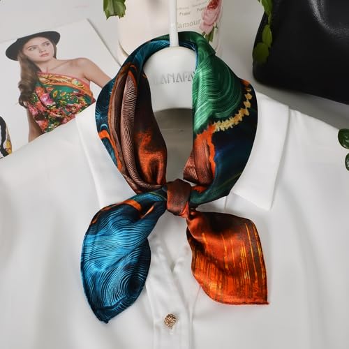 Women 100% Mulberry Silk Neck Scarf 21" Square Floral Neckerchief - color: Blue