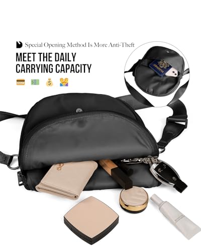 Crescent Bag for Women,Medium Nylon Crescent Bag Single Shoulder Bag - color: black