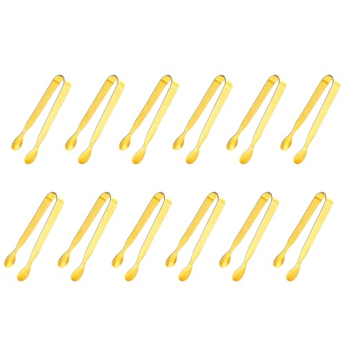 12PCS Golden Ice Tongs Mini Sugar Tongs, Stainless Steel Tiny Kitchen Tongs - size: 12 pieces, Golden