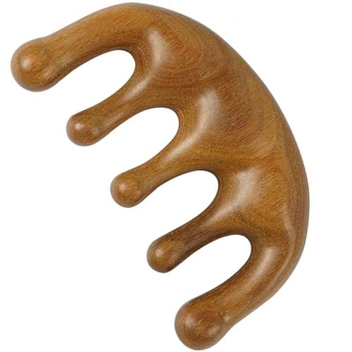 Wooden Massage Comb 100% Natural Handmade Pure Wood Five-Tooth Meridians Comb Scalp Massager Comb No Static Wide Tooth Comb for Head Scalp Comb Meridians Scraping Massage Tool (Plain Style)