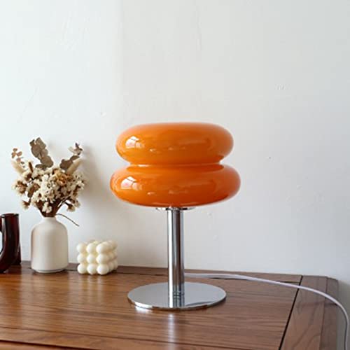 Zerodis Nordic Egg Tart Japanese Table Lamps, Energy Efficient Cute Glass Retro Cute Desk Lamp for Living Room Bedroom Decor (Orange)