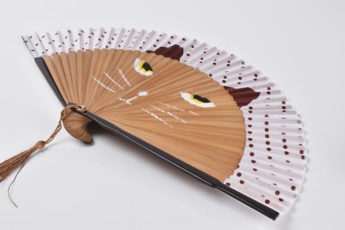 8.27" Hand Held Bamboo Silk Folding Fan, Foldable Small Hand Fan,Chinese/Japanese Charming Elegant Vintage Retro Style,Women Ladys Girls Best Gifts (Brown cat) - color: Brown cat