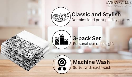 Every-ville Cotton Bandana Handkerchief for Men & Women, 3 Pack - color: White