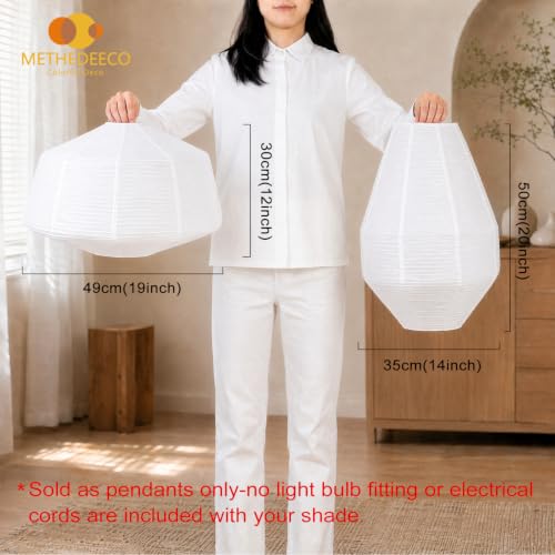METHEDEECO 2PCS Large Paper Lantern Lampshades, 14 Inch + 19 Inch White