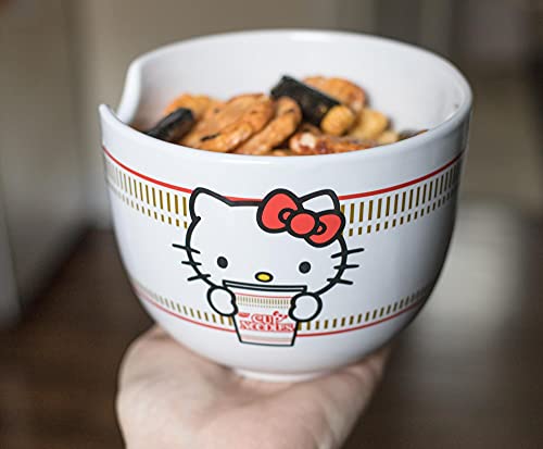 Hello Kitty Cup Noodles Japanese Ceramic Dinnerware Set | Includes 20-Ounce Ramen Bowl and Wooden Chopsticks | Asian Food Dish Set For Home Kitchen | Kawaii Anime Gifts, Official Sanrio Collectible - color: Japanese