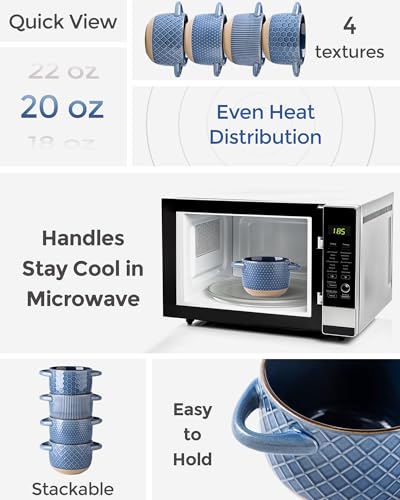 GBhome 22 Ounces Soup Bowls with Large Handles and Lids, Stoneware Bowls Set of 4 with Spoon for Soup, Cereal, Stew, Colourful Ceramic Kitchen Bowls, Microwave&Dishwasher Safe, Moonlight Blue - color: Moonlight Blue