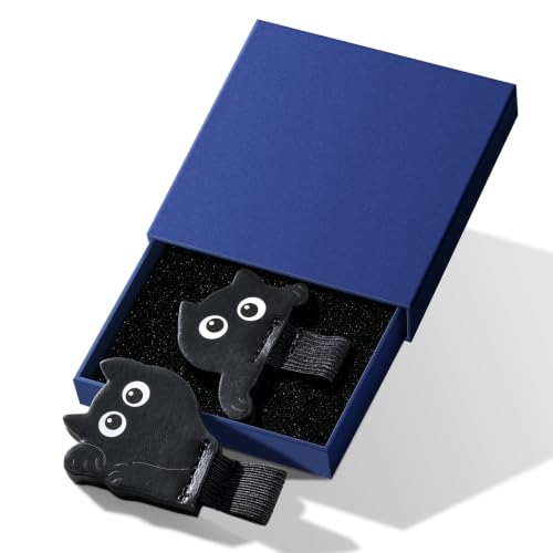 2-Pack Black Cat Magnetic Bookmarks, PU Faux Leather