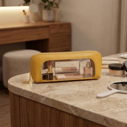 Makeup Brush Bag, Makeup Brush Case, Travel Makeup Brush Pouch, Makeup Bag - color: Mustard Yellow