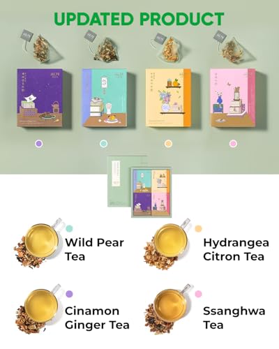 Ssanggye Hanchasilok Traditional Tea of King Gift Set 1 oz. (12 counts, 4 flavors x 3EA) Korean Premium Herb Floral Blended Signature Tea, Cinnamon Ginger/Wild Pear/Jerusalem Artichoke/ Four Yellow Sampler Single Serve