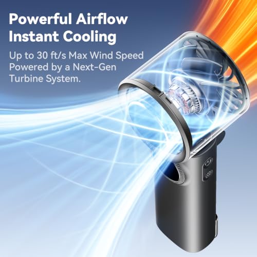 MUXNW Mini Handheld Portable Personal Fan,HD Display 100 Speed Levels - color: soot black
