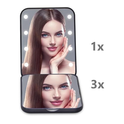 Kintion Pocket Mirror, 1X/3X Magnification LED Compact Mirror (Black) - color: Black