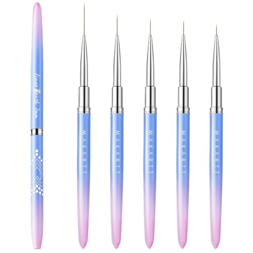 Makartt Nail Art Brushes Set: 5pcs Liner Brushes 7/9/11/15/25mm Thin Nail Art Design Brush with Cap Nail Polish Brush for Builder Gel 3D Nail Gel French Tip Tool Nail Painting - color: Blue