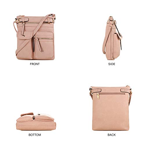 SG SUGU Katie Lightweight Medium Crossbody Bag Shoulder Bag with Multi Pocket for Women - color: Blush