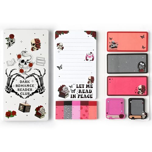 Xqumoi Let Me Read in Peace Dark Romance Sticky Notes Set - 550 Sheets Rose Skull Self-Stick Note Pads Dark Romance Book Lovers Gift Divider Tabs Bundle Writing Memo Pad for Teens Adults - color: 1pack-dark Romance