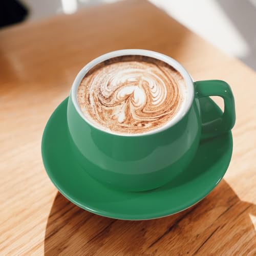 ionEgg Porcelain Coffee Cup with Saucer 270ml/9oz, Minimalist Design, Perfect for Latte, Cappuccino, and Tea, Cyan - color: Cyan