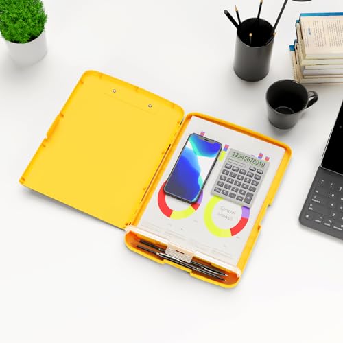 Hongri Clipboard with Storage with Pencil Case, 8.5 x 11 Storage Clip Board - color: Yellow