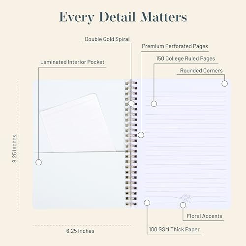 Happy Hoos® Aesthetic Spiral Notebook - 6.25" x 8.25" College Ruled Journal Notebook - Hard Cover Writing Journal for Work, School, Travel, More - Floral Notebook 8 Seasonal Designs(Spring Bloom) - color: Spring Bloom