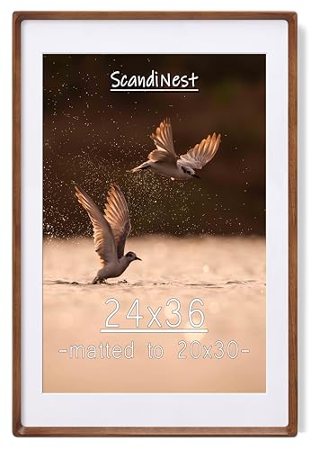 24x36 Picture Frame, USA-Sourced Natural Walnut Wood with Plexiglass, Handcrafted Rounded Corners, Matted to 20x30 Photo, Horizontal and Vertical Gallery Wall Poster Frame - color: Walnut, size: 24X36