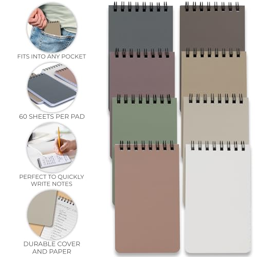 ZICOTO Aesthetic Pocket Notebooks Set Of 8 - Small 3x5 Spiral Notepads - color: Natural Earthy Tones